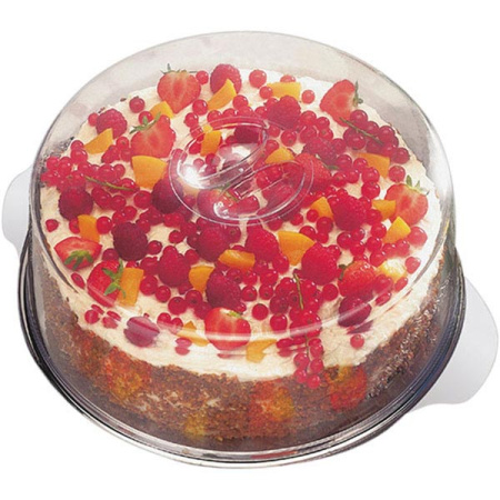 Тортовница с колпаком; сталь,пластик; D=30,H=11см; прозр.,металлич.