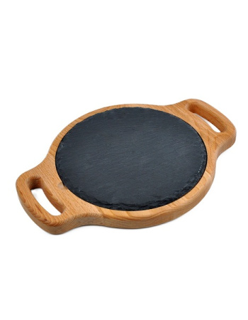 Блюдо для подачи LBS 20 см сланец на дереве с ручками от магазина ligabarshop.ru