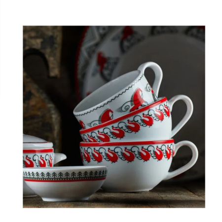 Чашка чайная Мезень Классик Лебеди 250 мл фарфор белый