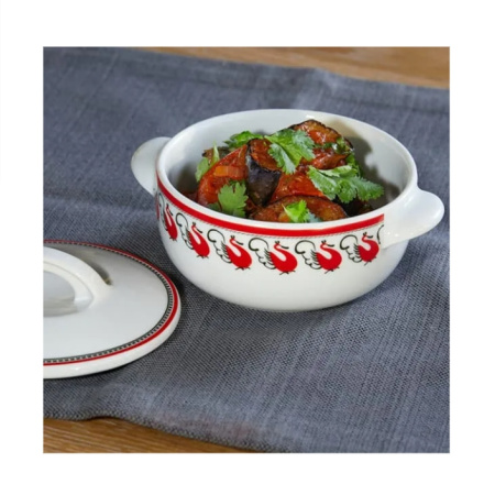 Горшок для запекания Мезень Классический Лебеди 350 мл фарфор белый