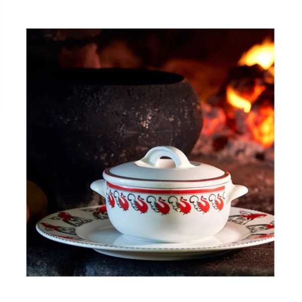 Горшок для запекания Мезень Классический Лебеди 350 мл фарфор белый