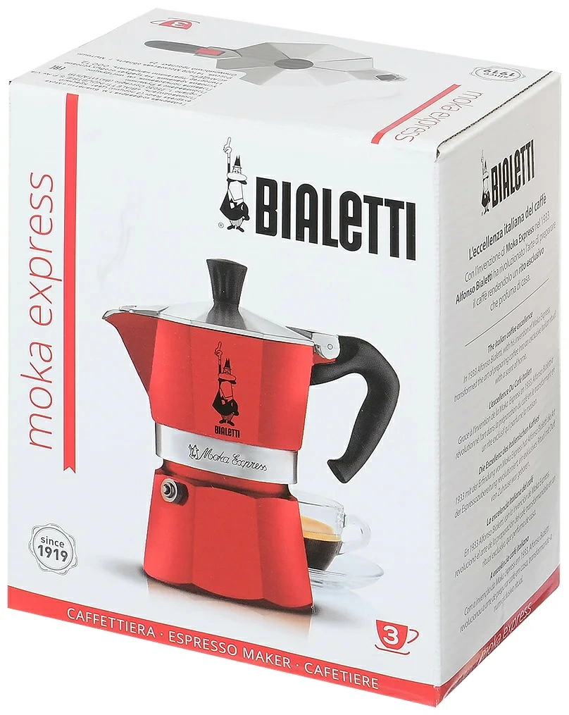 Гейзерная кофеварка Bialetti Moka Express 3 порции красный купить в Москве  с доставкой по выгодной цене интернет-магазине Ligabarshop.ru